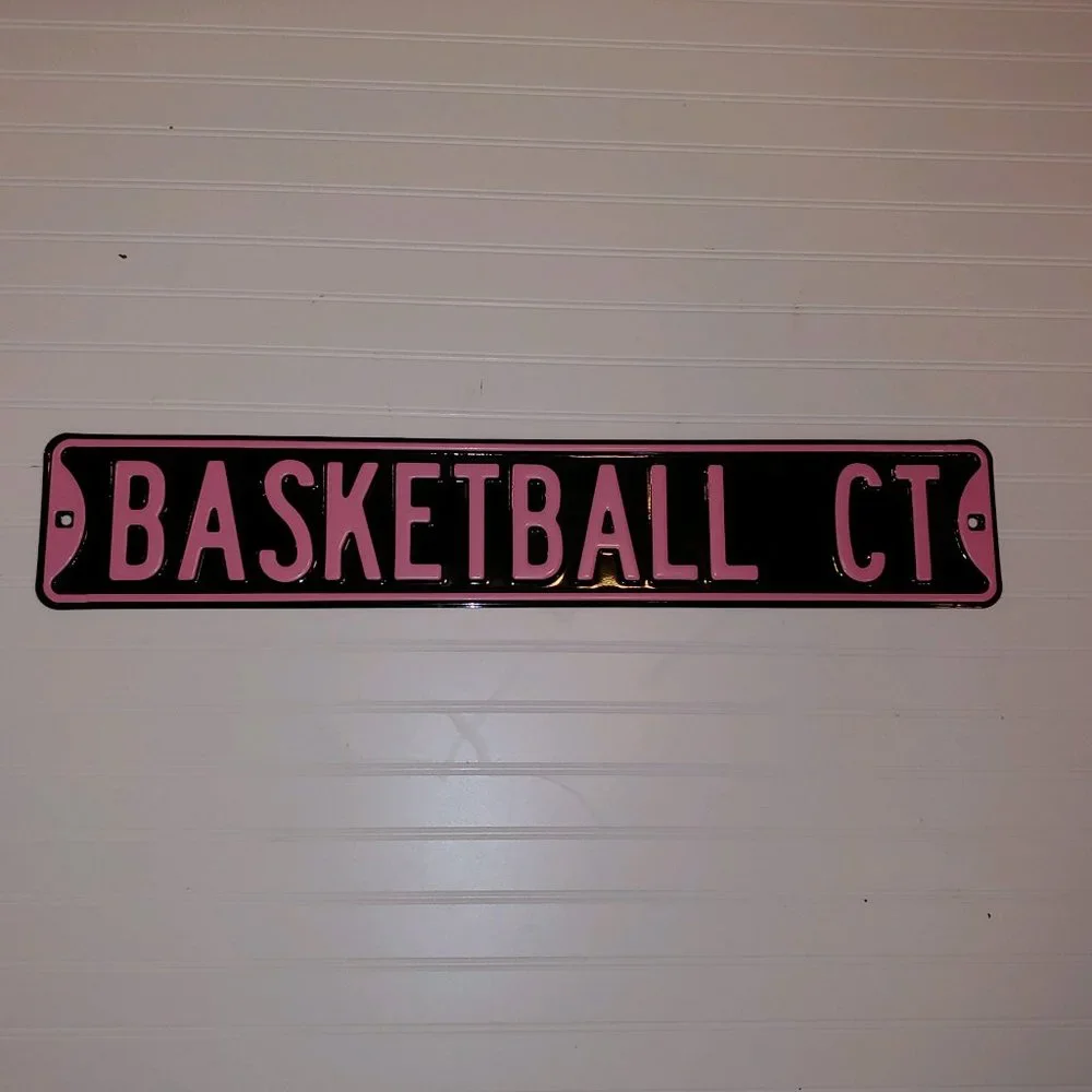 Basketball Metal Street Sign Pink & Black - NEW!